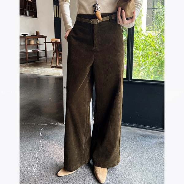 Dames Corduroy Broek Met Tailleband | Stijlvolle Wide-Leg Fit