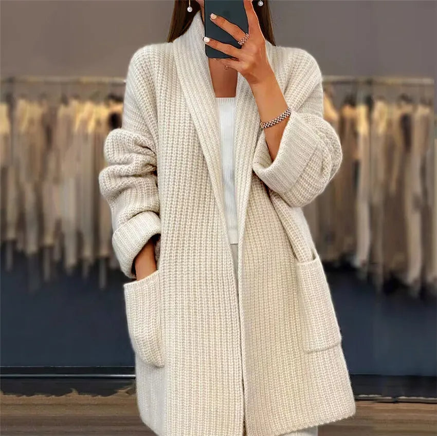Dames Gebreid Vest | Oversized Lange Cardigan met Zakken