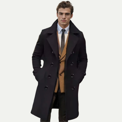 Wollen lange trenchcoat voor heren
