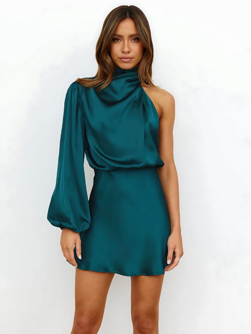 Dames Satijnen Jurk | Elegante One Shoulder Mini Cocktailjurk