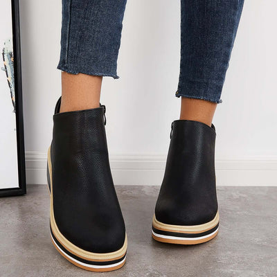 Enkelboots met rits en plateauzool voor dames