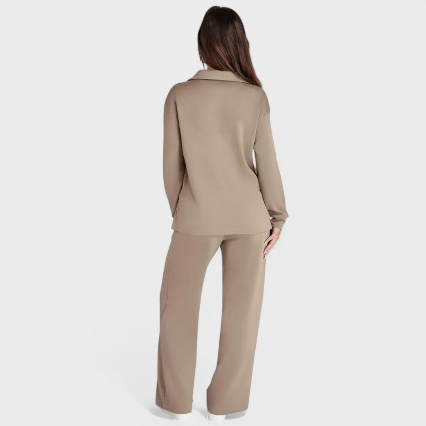 Dames Loungewear Set | Comfortabele Tweedelige Outfit met Kraag en Wijde Broek