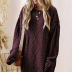 Dames Gebreide Sweaterjurk | Oversized Trui met Kabelpatroon