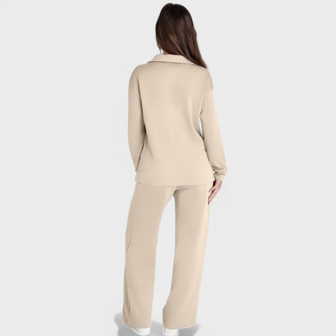 Dames Loungewear Set | Comfortabele Tweedelige Outfit met Kraag en Wijde Broek