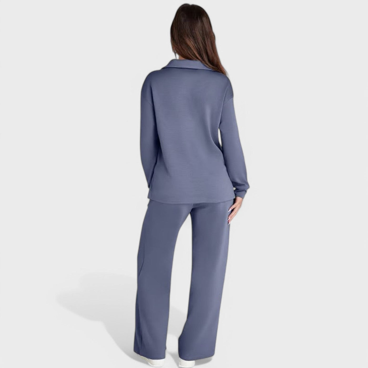 Dames Loungewear Set | Comfortabele Tweedelige Outfit met Kraag en Wijde Broek