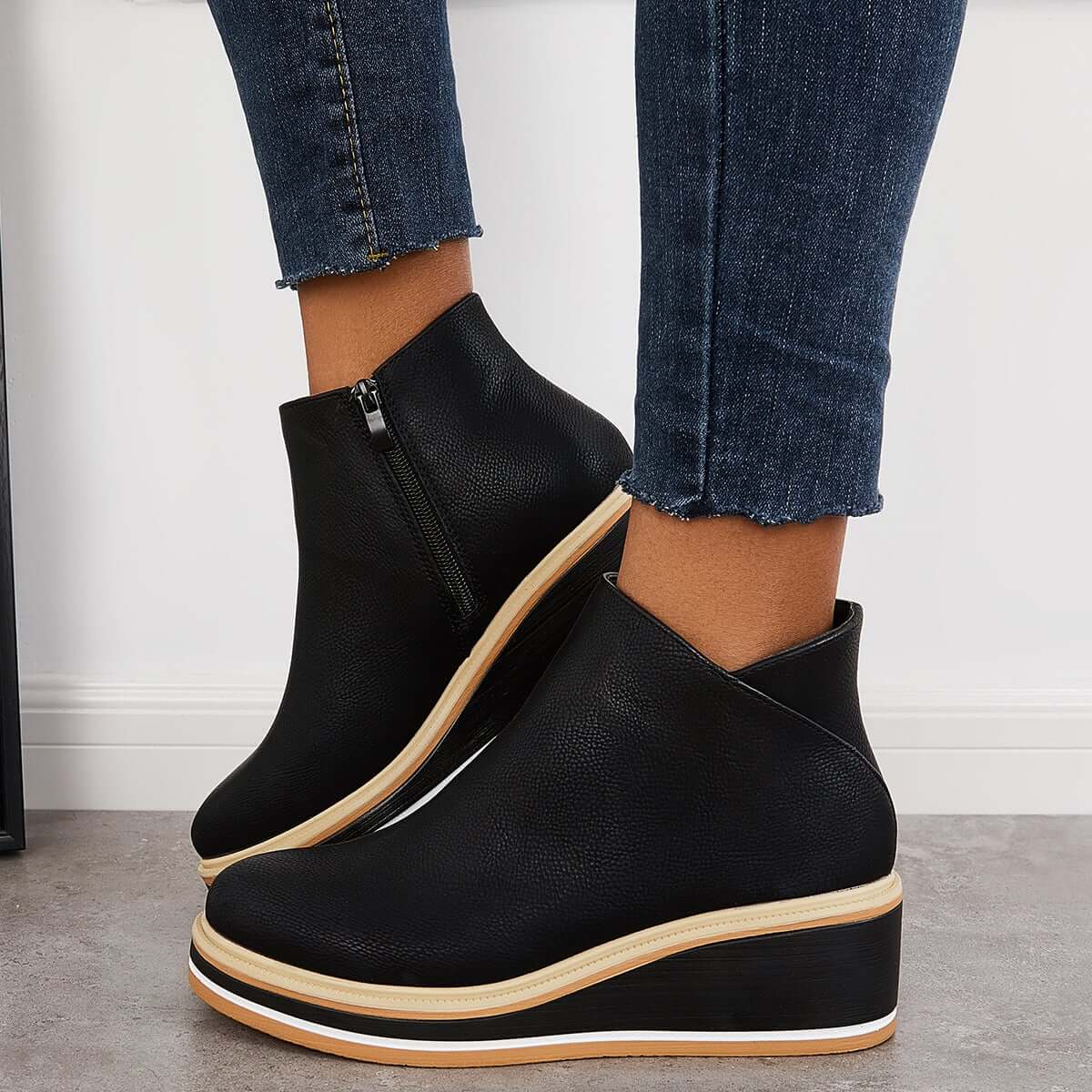 Enkelboots met rits en plateauzool voor dames