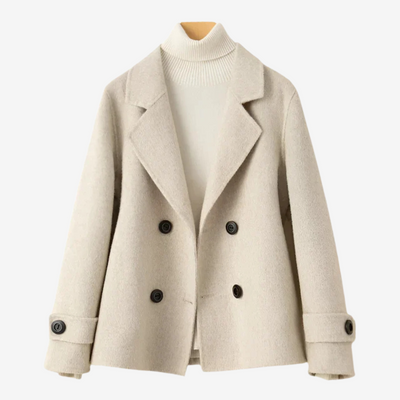 Dames Wollen Jas | Double-Breasted Coat met Kraag en Zwarte Knopen