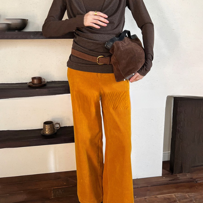 Dames Corduroy Broek Met Tailleband | Stijlvolle Wide-Leg Fit