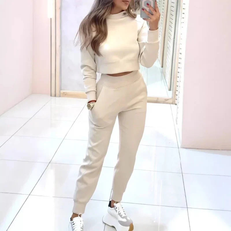 Dames Trainingspak | Trendy Twee-Delige Set met Cropped Sweater