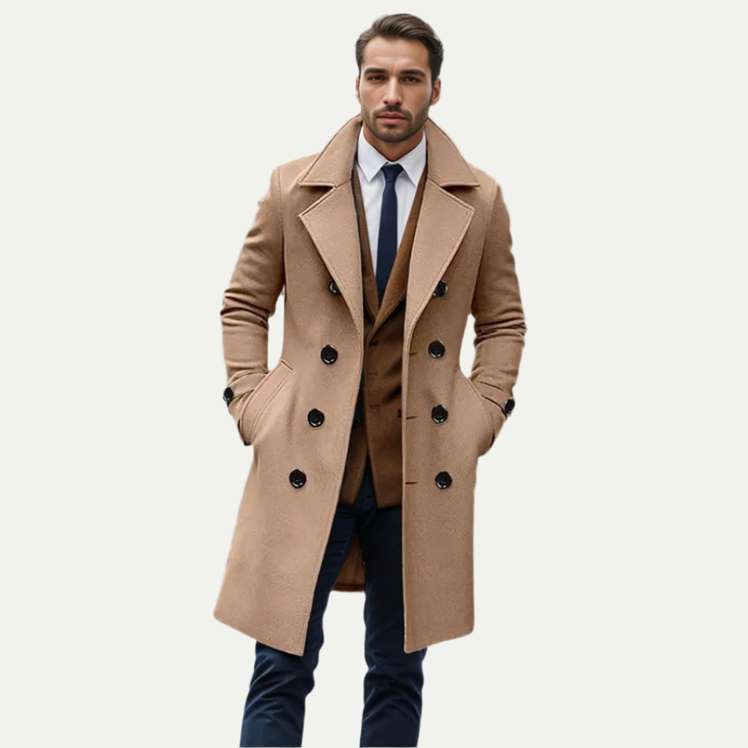 Wollen lange trenchcoat voor heren