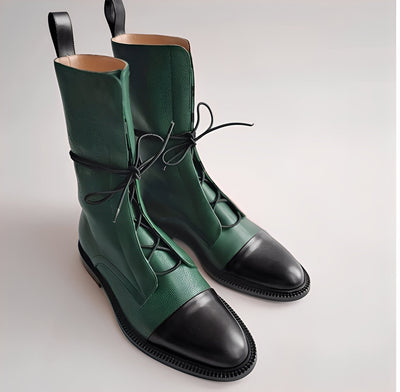 Dames Veterboots | Glanzende Enkelboots met Textuur