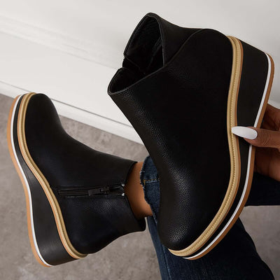 Enkelboots met rits en plateauzool voor dames