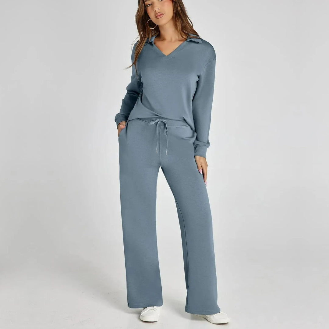 Dames Loungewear Set | Comfortabele Twee-Delige Huispak met V-Hals