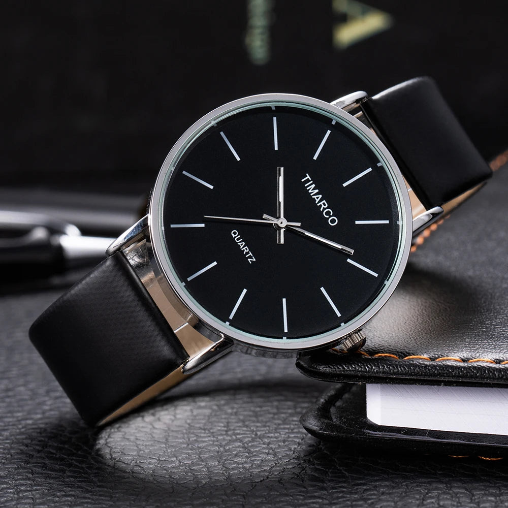 Timarco - Elegant Quartz Horloge met Minimalistisch Design en Leren Band