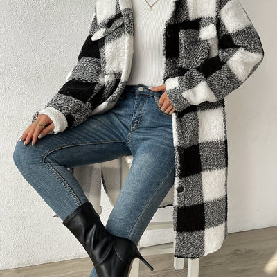 Geruit Teddy Mantel met Kraag voor Dames