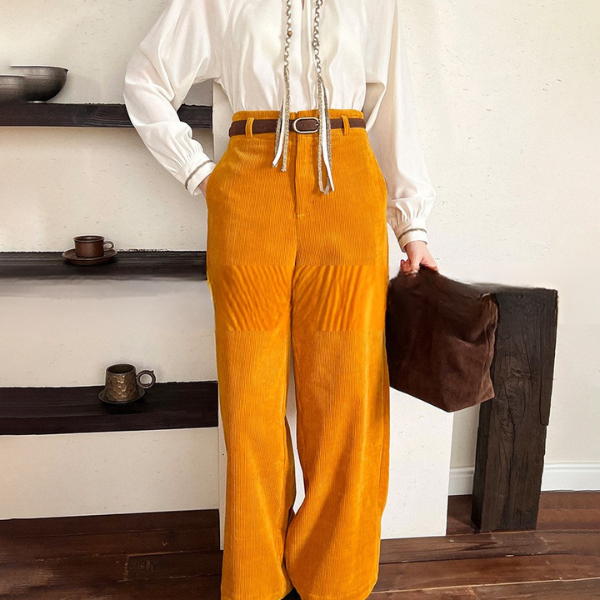 Dames Corduroy Broek Met Tailleband | Stijlvolle Wide-Leg Fit