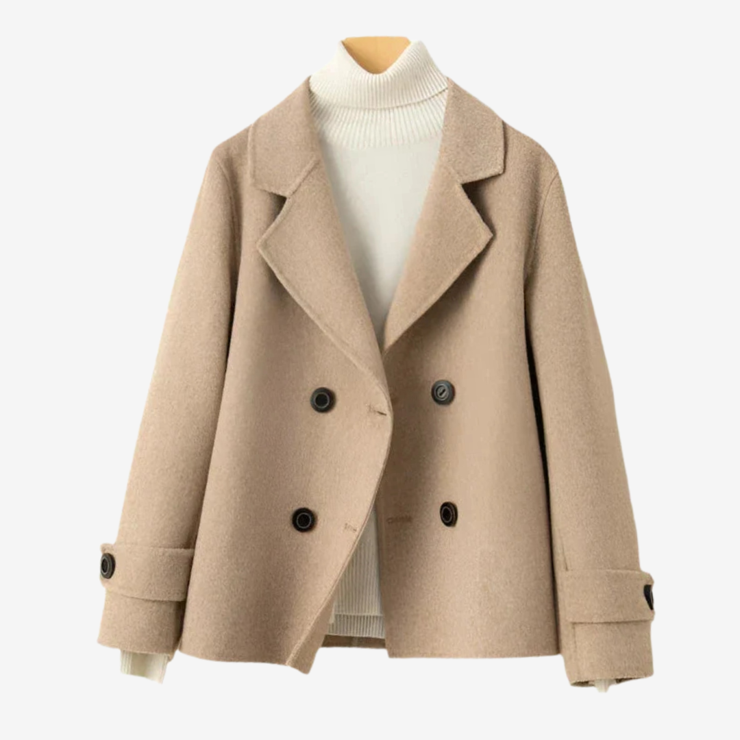 Dames Wollen Jas | Double-Breasted Coat met Kraag en Zwarte Knopen