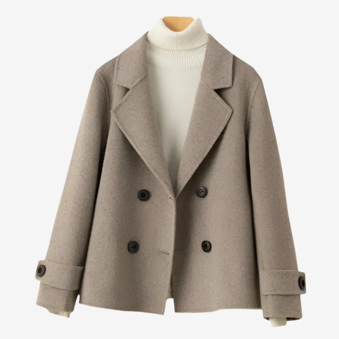 Dames Wollen Jas | Double-Breasted Coat met Kraag en Zwarte Knopen