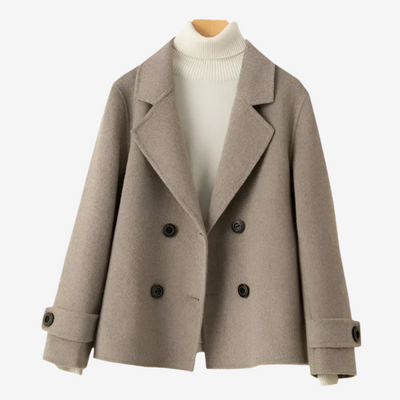 Dames Wollen Jas | Double-Breasted Coat met Kraag en Zwarte Knopen