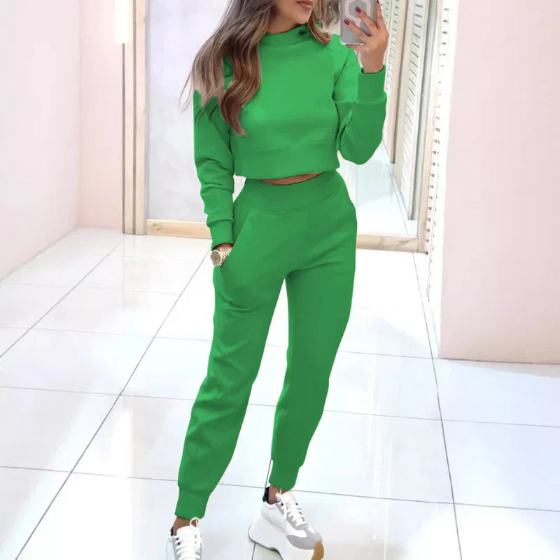 Dames Trainingspak | Trendy Twee-Delige Set met Cropped Sweater