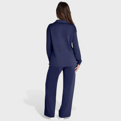 Dames Loungewear Set | Comfortabele Tweedelige Outfit met Kraag en Wijde Broek