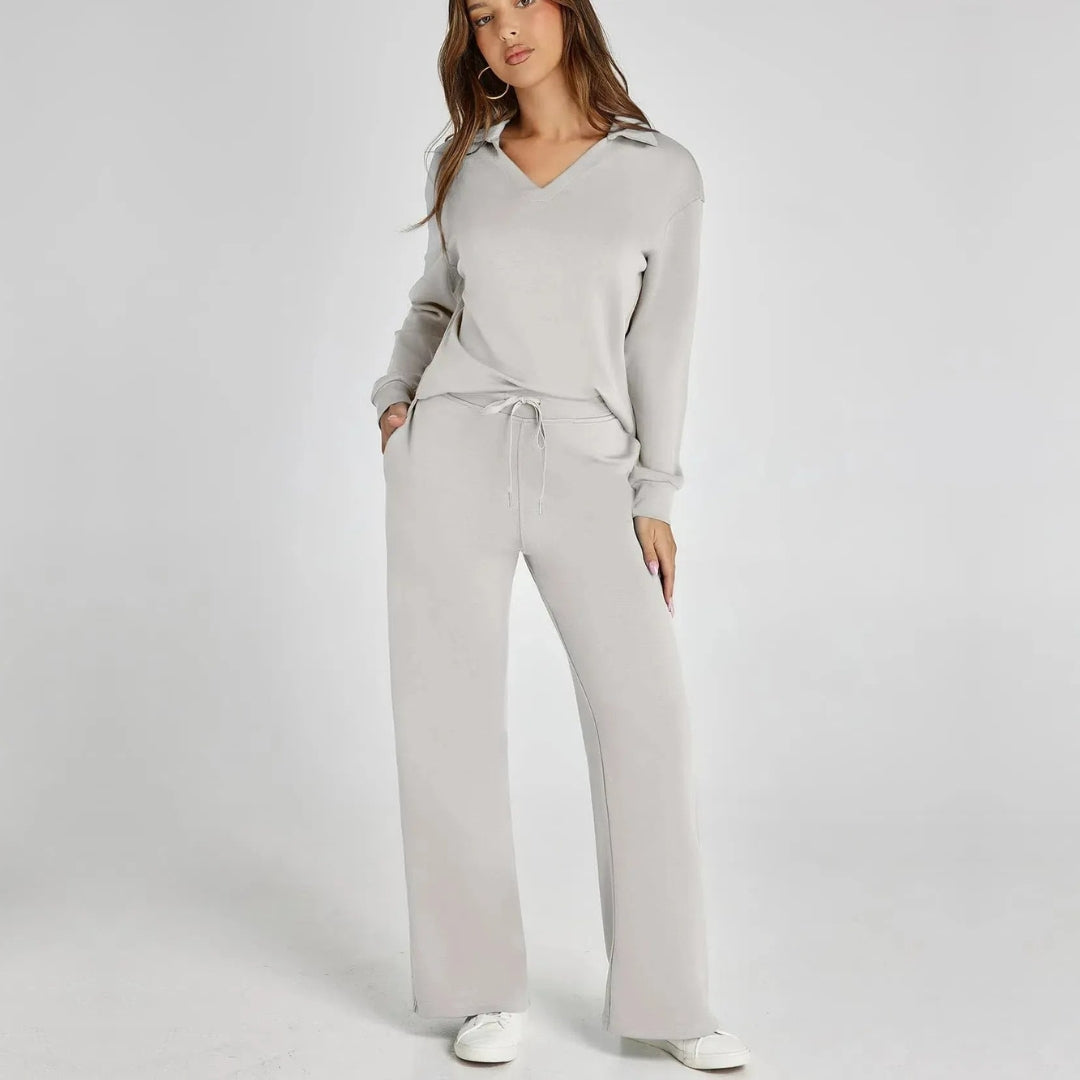 Dames Loungewear Set | Comfortabele Twee-Delige Huispak met V-Hals