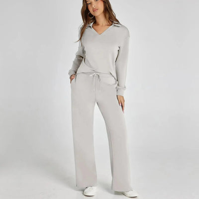 Dames Loungewear Set | Comfortabele Twee-Delige Huispak met V-Hals