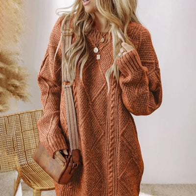 Dames Gebreide Sweaterjurk | Oversized Trui met Kabelpatroon