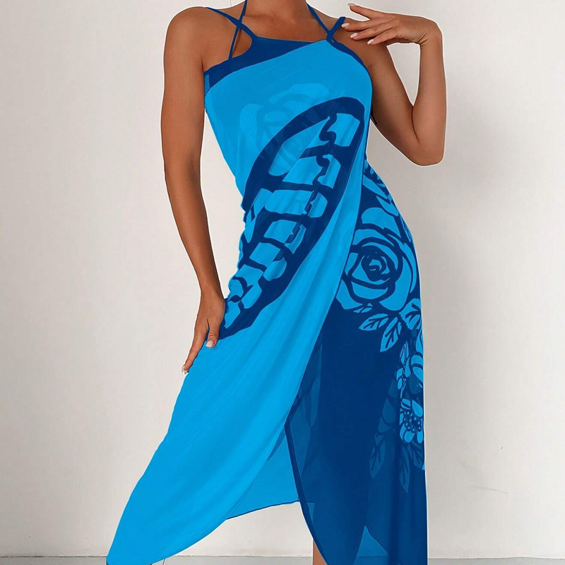 Robe de plage avec imprimé papillon et col en V pour femmes