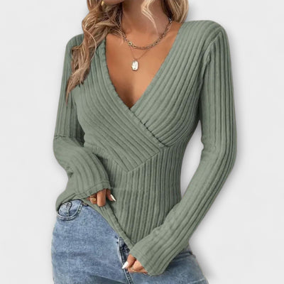Dames T-shirt met twistdetail en V-hals