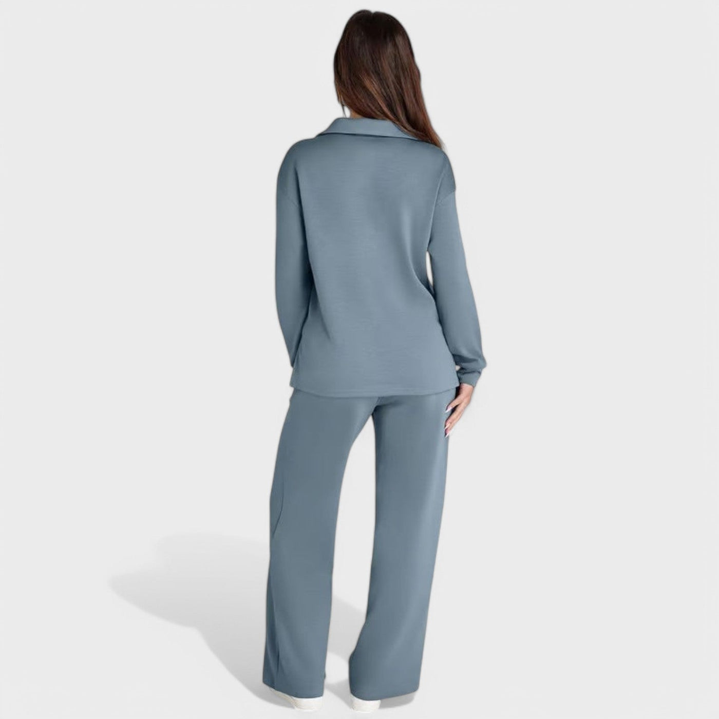 Dames Loungewear Set | Comfortabele Tweedelige Outfit met Kraag en Wijde Broek