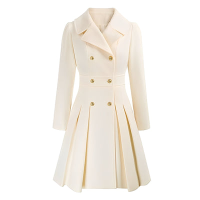 Dames Trenchcoat | Dubbel Geruite Jas met Gouden Knopen