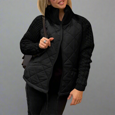 Dames Gewatteerde Jas |Jacket met Gebreide Mouwen en Hoge Kraag