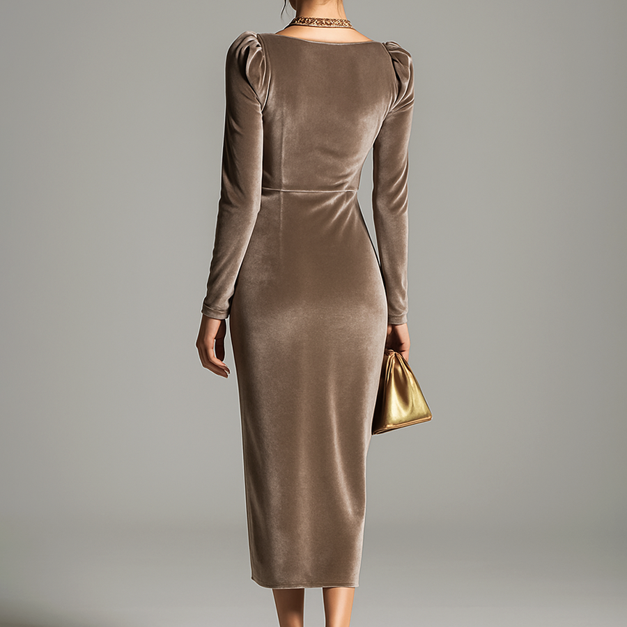 Fluwelen Avondjurk | Champagne met Cowl-Hals