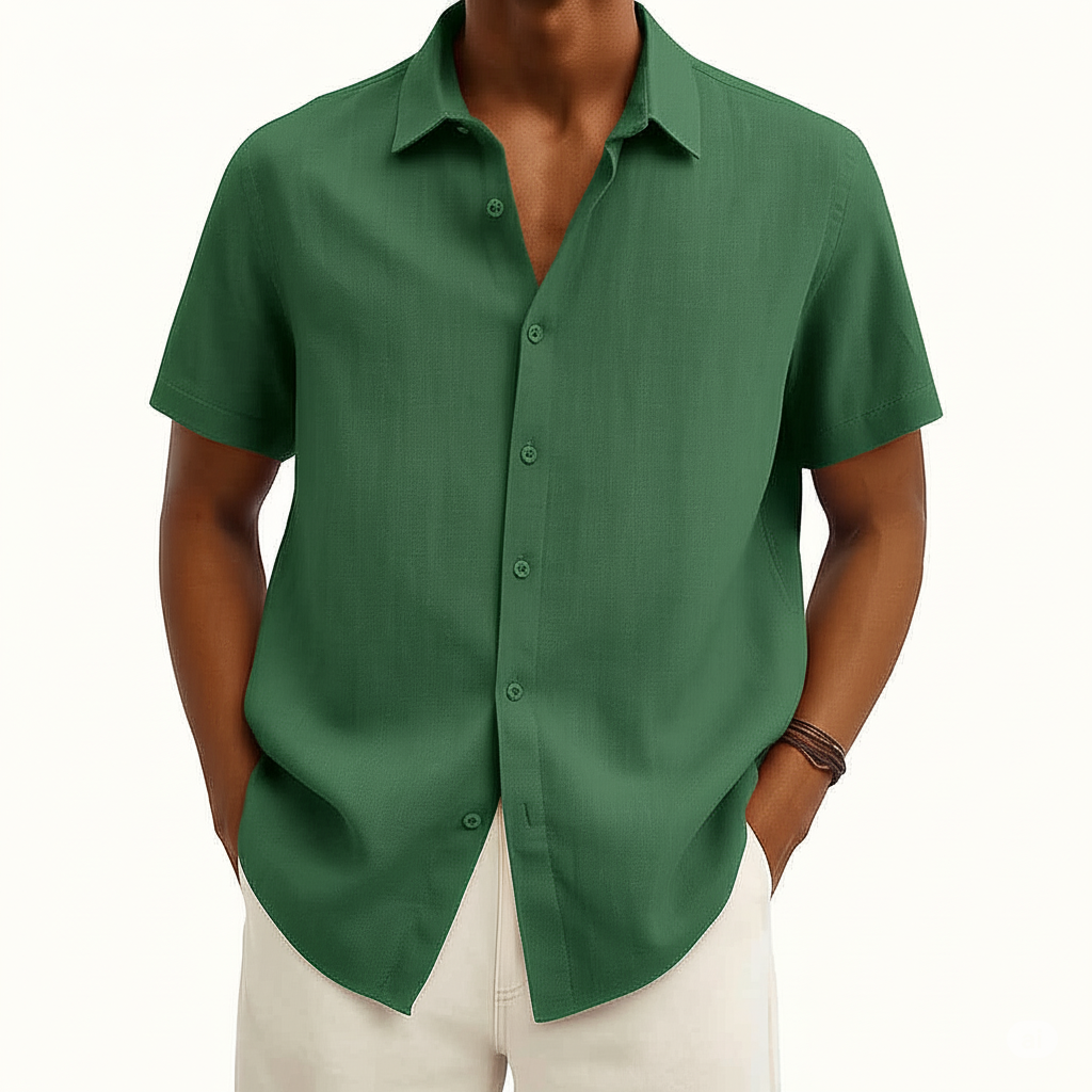 Heren casual overhemd met korte mouwen en knoopsluiting