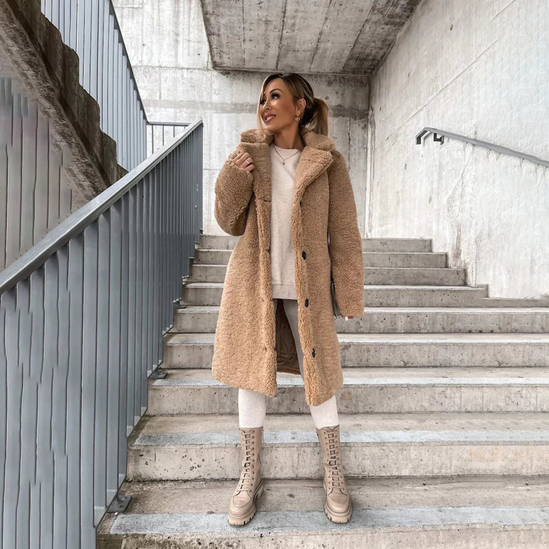 Dames Lange Jas | Warme Teddy-Stof | Tijdloze Elegantie