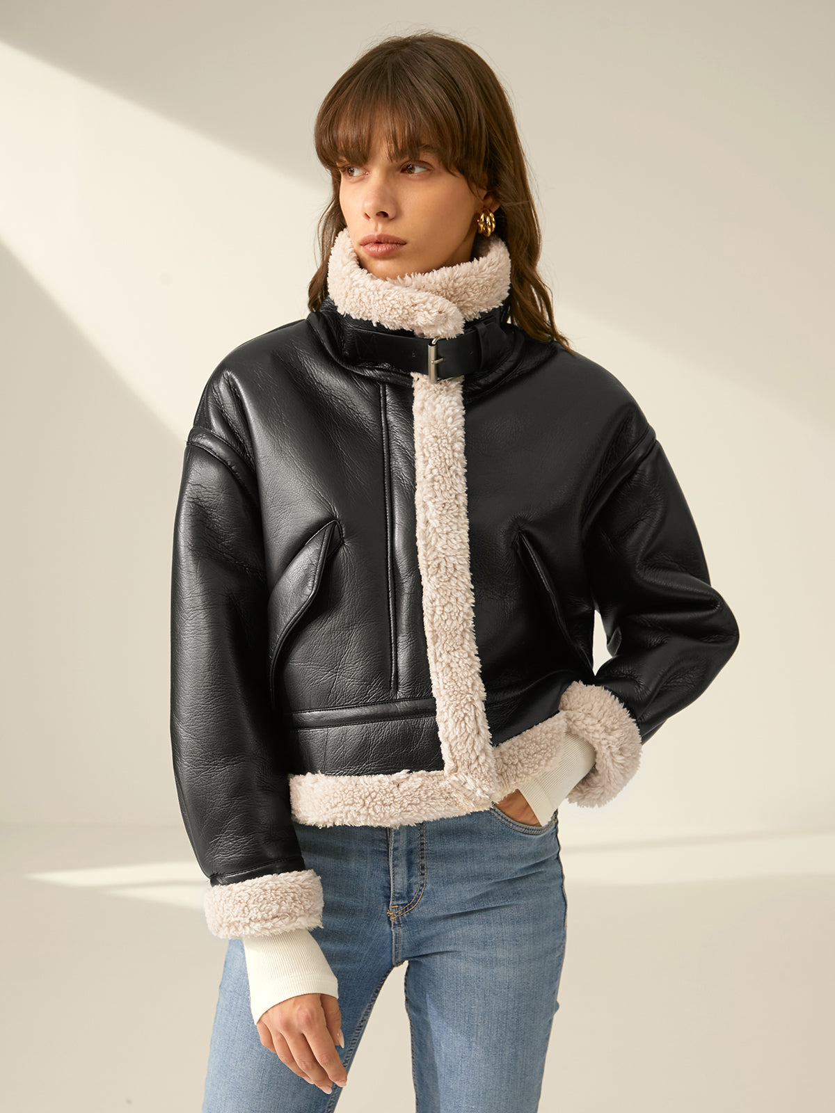 Dames Leren Jas | Warme Sherpa Voering | Casual en Formeel