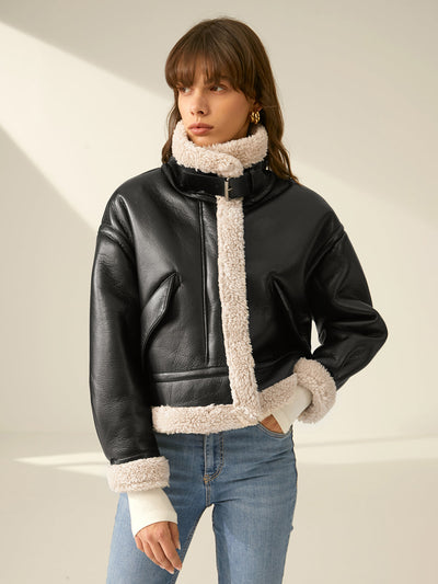 Dames Leren Jas | Warme Sherpa Voering | Casual en Formeel
