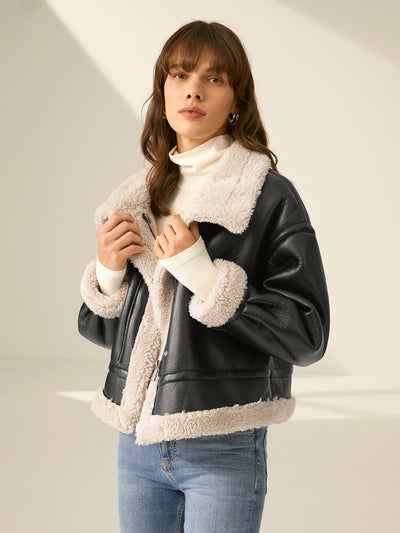 Dames Leren Jas | Warme Sherpa Voering | Casual en Formeel