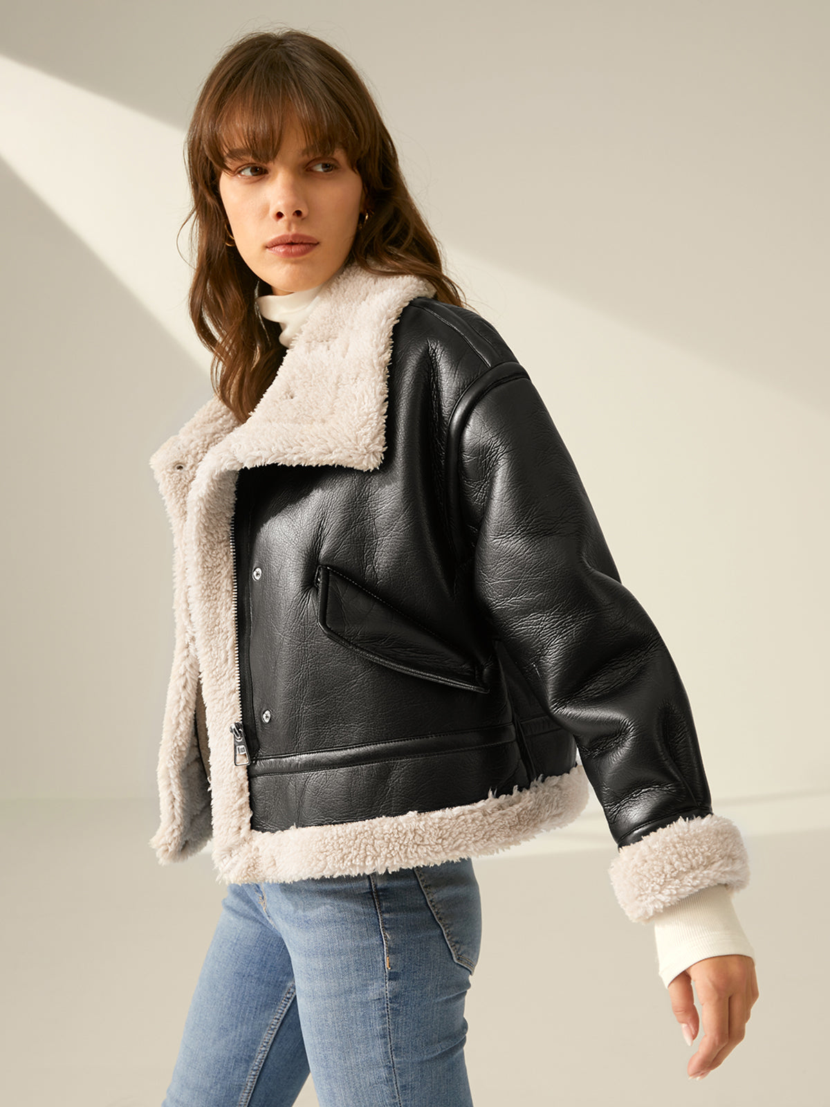 Dames Leren Jas | Warme Sherpa Voering | Casual en Formeel