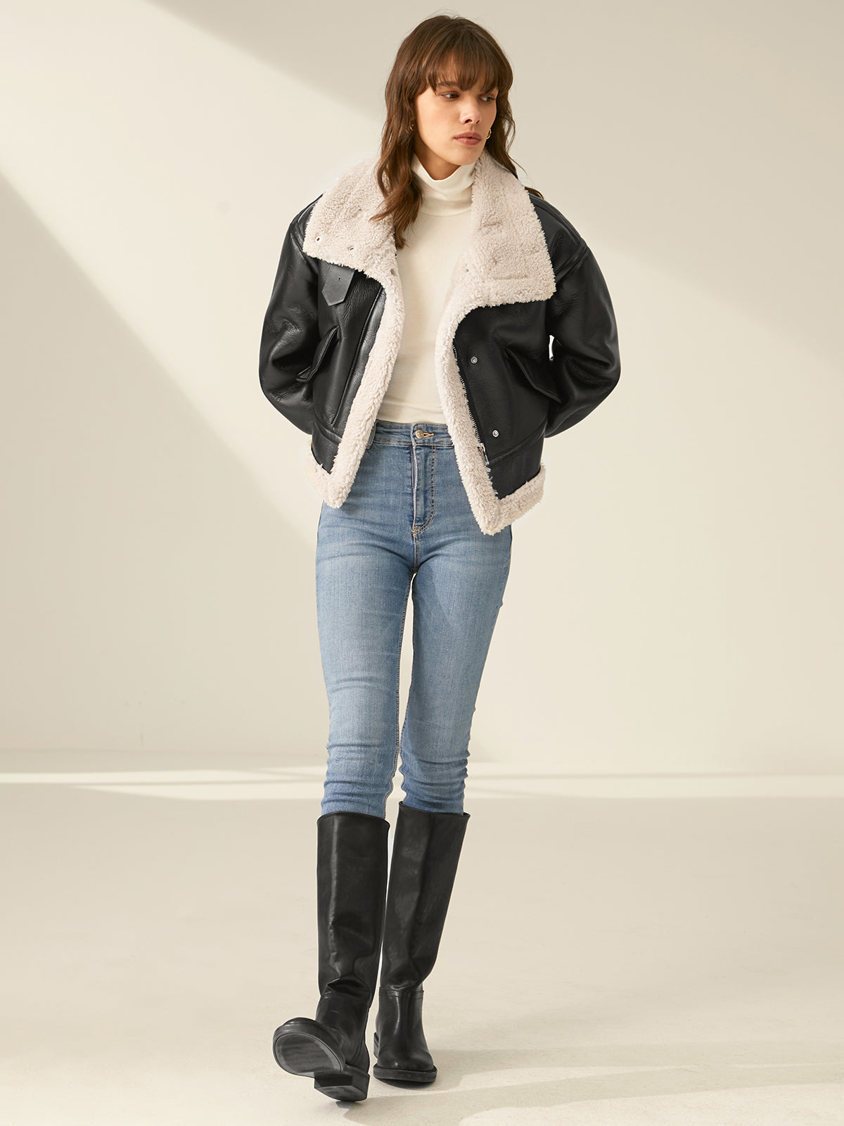 Dames Leren Jas | Warme Sherpa Voering | Casual en Formeel
