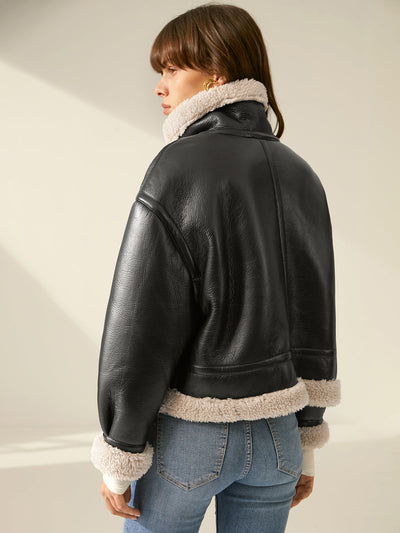 Dames Leren Jas | Warme Sherpa Voering | Casual en Formeel