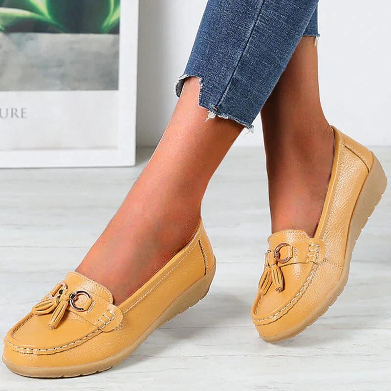 Dames Loafers |Leren Instappers met Kwastjes en Horsebit Detail