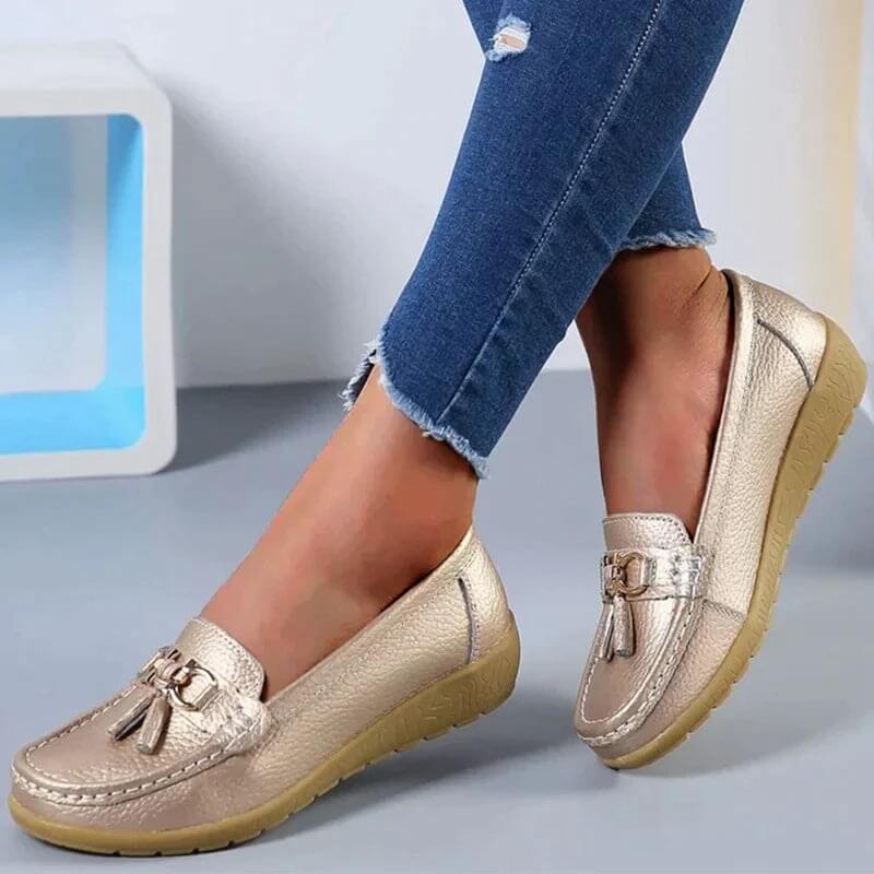 Dames Loafers |Leren Instappers met Kwastjes en Horsebit Detail