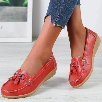 Dames Loafers |Leren Instappers met Kwastjes en Horsebit Detail