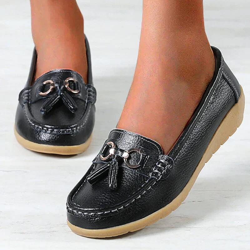 Dames Loafers |Leren Instappers met Kwastjes en Horsebit Detail