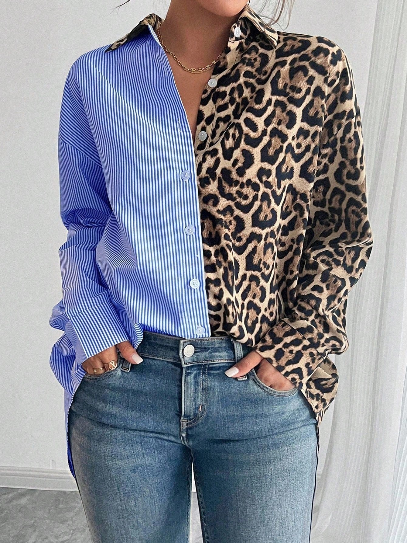Blouse pour dames avec mélange d'imprimés | Chemise oversize à la mode
