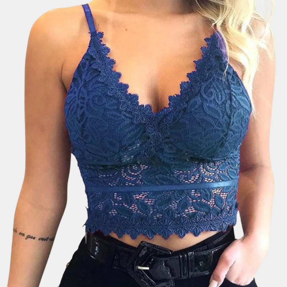 Top en dentelle fleurie à manches courtes pour femmes