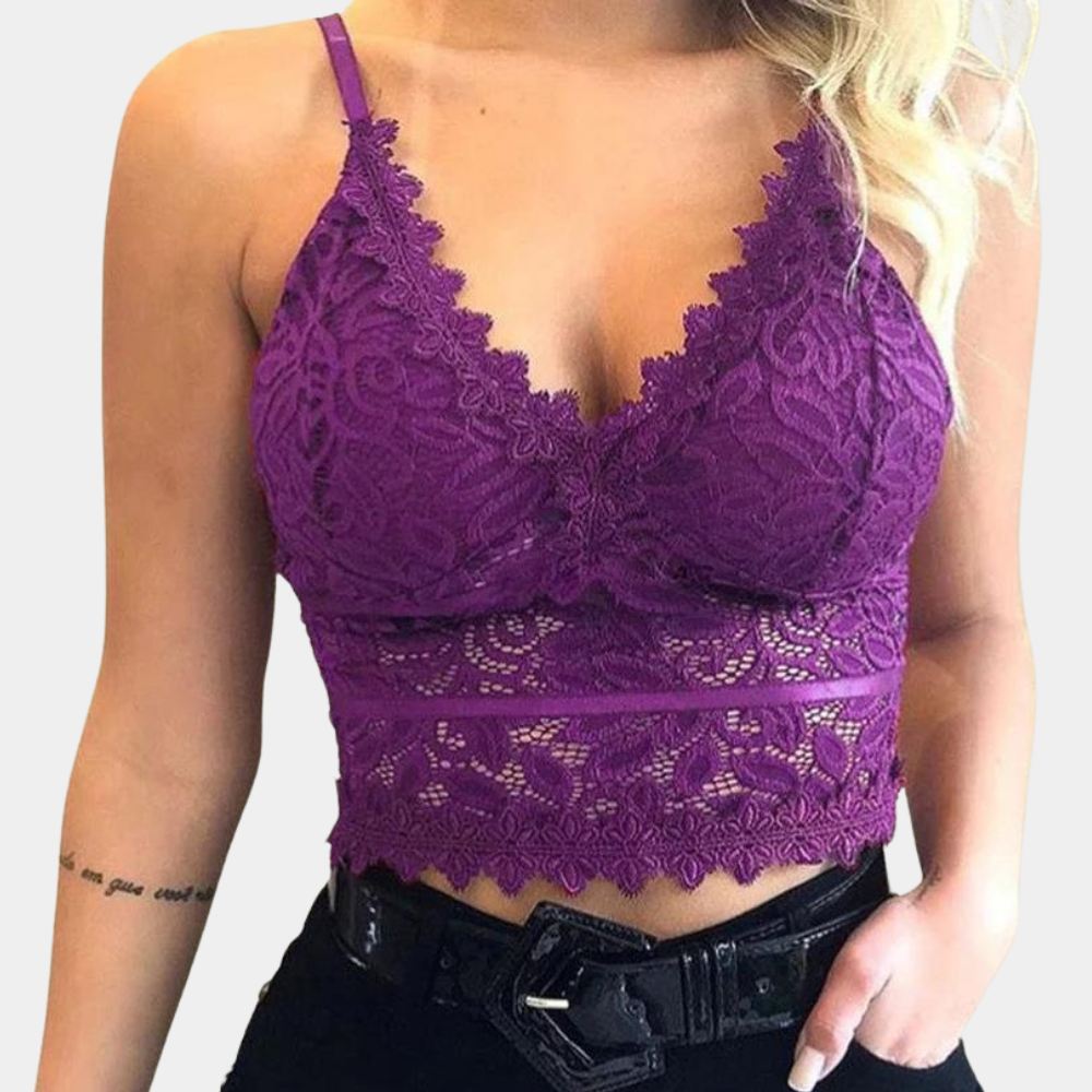 Top en dentelle fleurie à manches courtes pour femmes