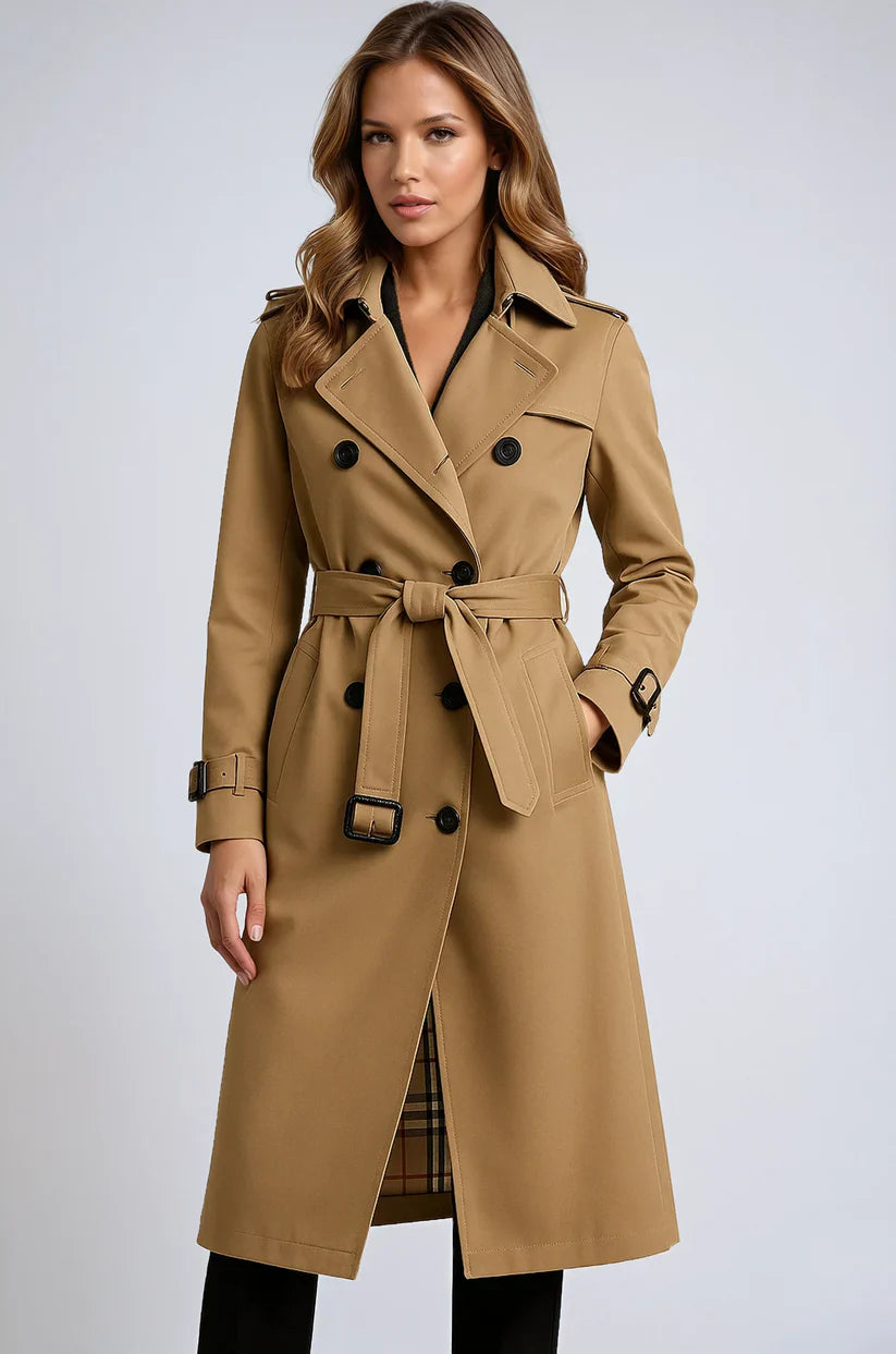 Dames Trenchcoat Lang | Stijlvolle Jas met Klassieke Voering